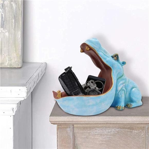 Hippo Statue Home Resin Hippopotamus Figurine Fun Candy Dish,Key Bowl,Big Mouth - Picture 2 of 5